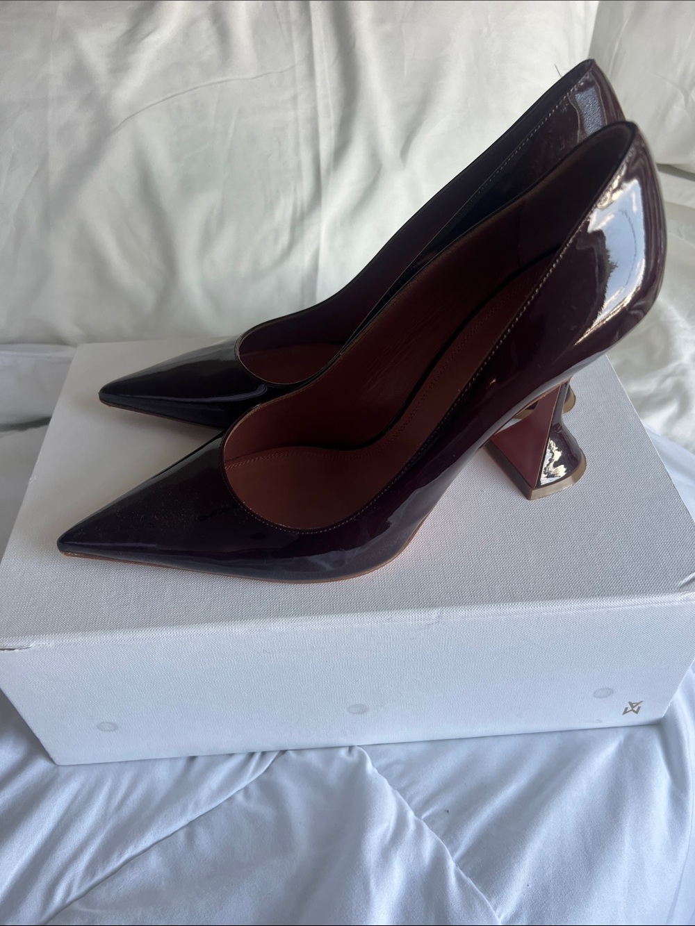 Amina Muaddi Patent Pointed-Toe Pumps in Deep Burgundy - Picture 3 of 6